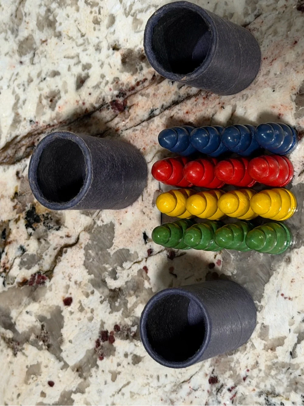 Parcheesi Board Game Replacement Set of 16 Blue yellow red green Pieces & 3 Cups